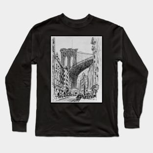 City sketch of New York with a view to Brooklyn Bridge Long Sleeve T-Shirt